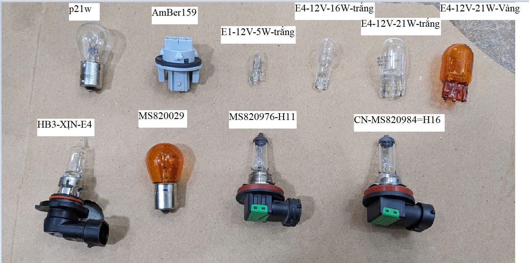 Đui cắm, giắc cắm và Bóng đèn xe ô tô Honda