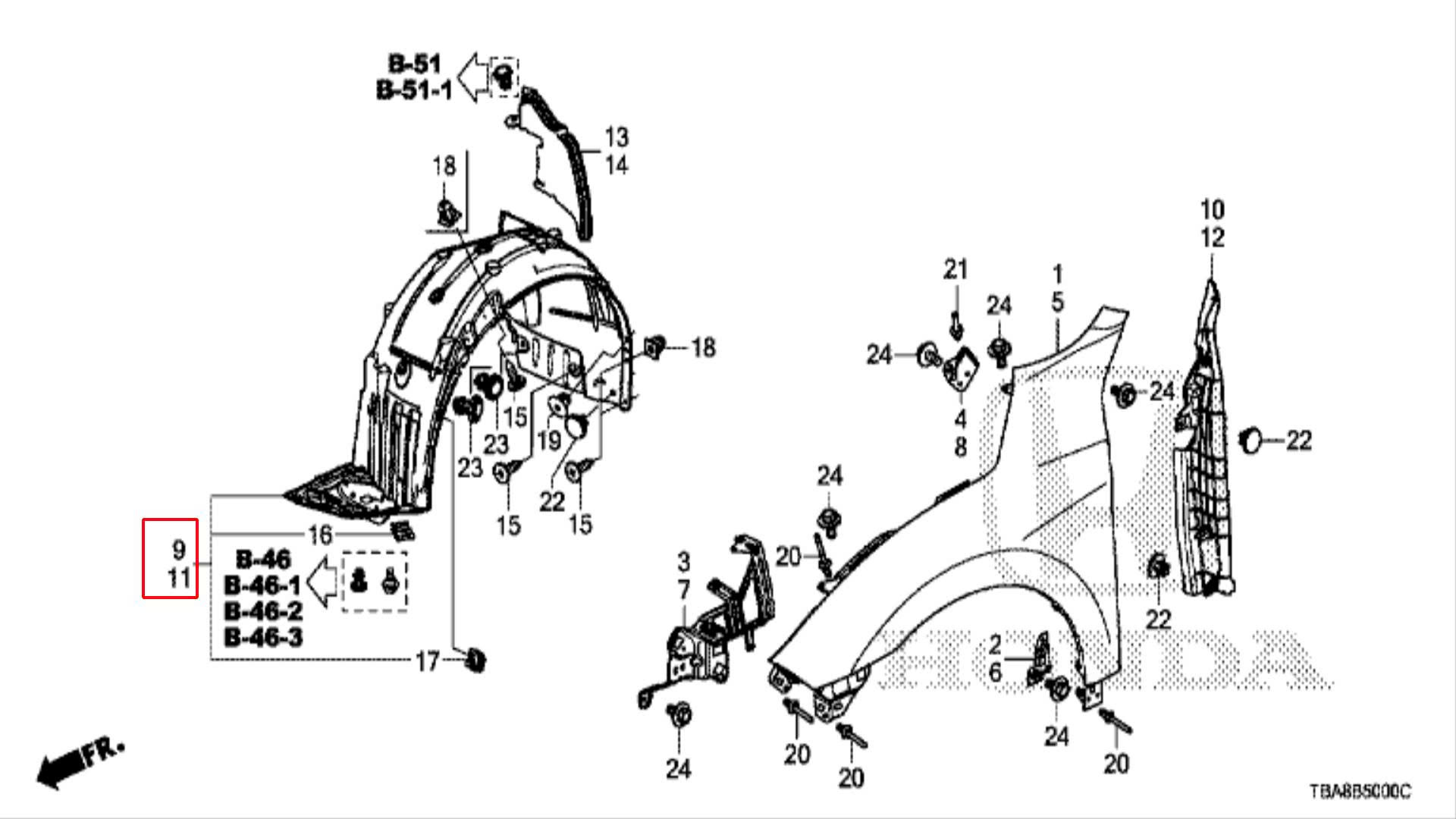 Chắn bùn lòng dè bánh trước Civic 2016-2021, chắn bùn vòm lốp trước Civic Gen 10 74101TEDP60 74151TEDP60 74101-TED-P60 74151-TED-P6074101-TEA-T00 74101-TEA-T10 74101TETH10 74101-TEA-T50 74101TETH01 74101-TEA-T1074101-tba-a0 74552TEAT00 74592TEAT00 74552-T